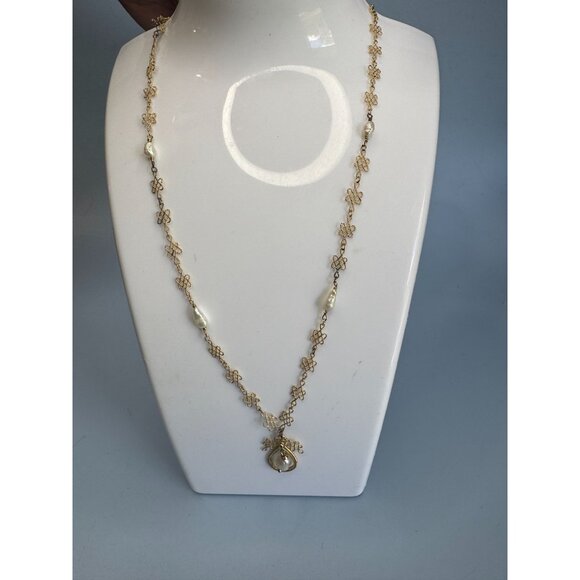 Franklin Mint 22K GEP Sterling Silver Necklace with Baroque Cultured Pearls 17" - Picture 8 of 8